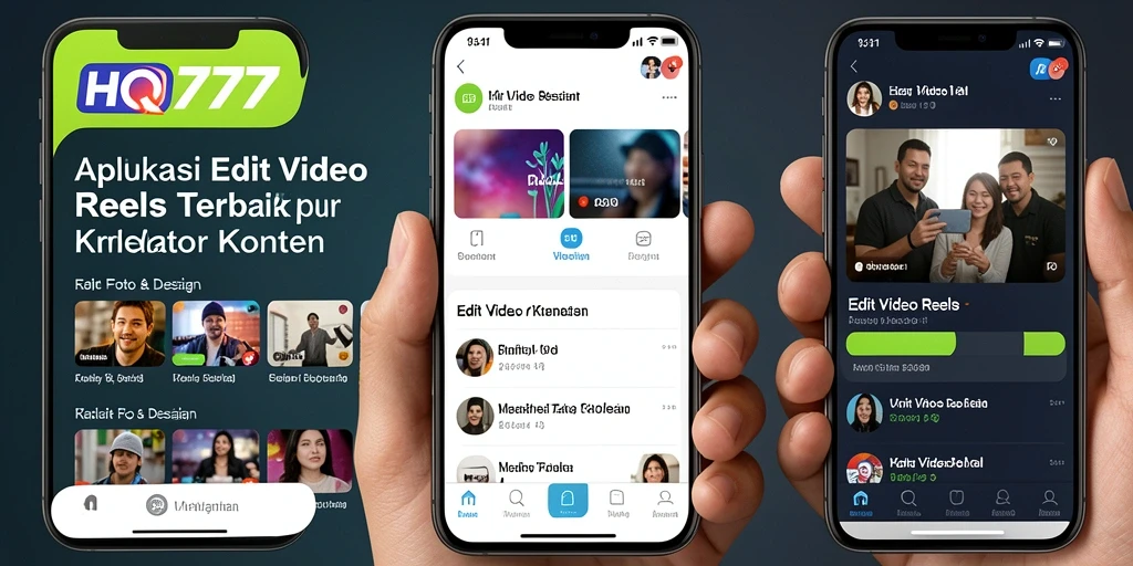 Tampilan antarmuka aplikasi HQ777 yang ramah pengguna untuk Edit Video Reels.