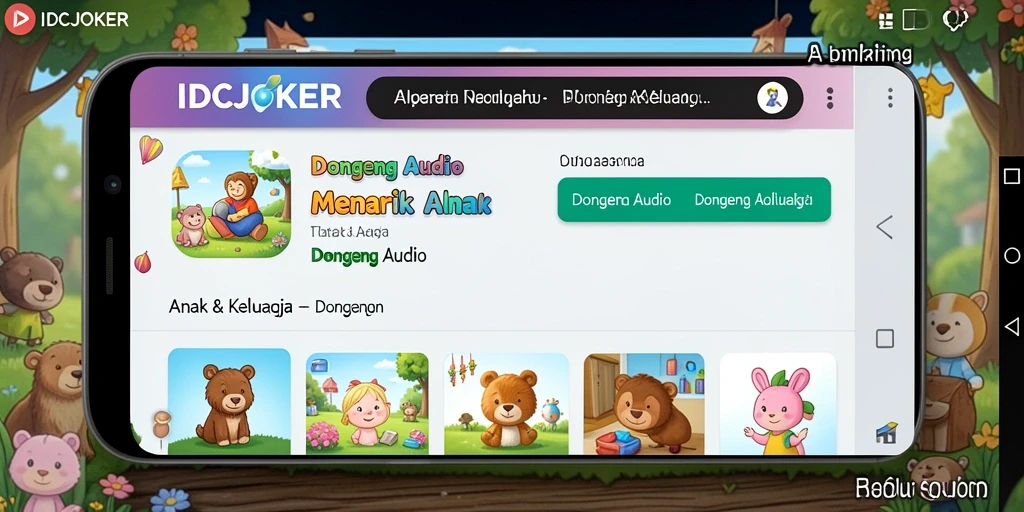 Antarmuka IDCJOKER menampilkan beragam pilihan dongeng audio untuk anak.