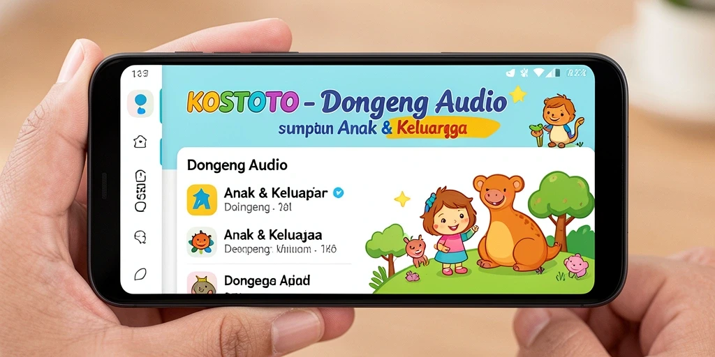 Antarmuka KOSTOTO yang menarik dan fungsional untuk mendengarkan dongeng.