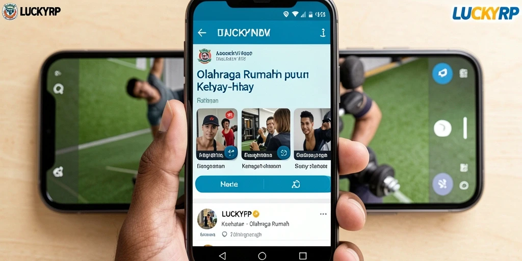 Tampilan antarmuka aplikasi LUCKYRP dengan berbagai opsi latihan olahraga.