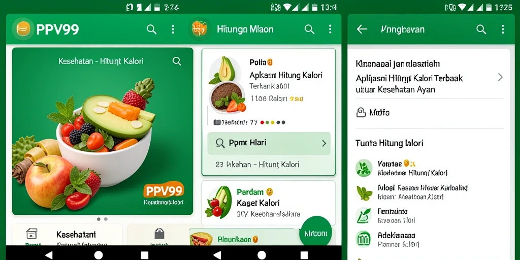 Antarmuka pengguna aplikasi Hitung Kalori PPV99 yang menarik dan informatif.