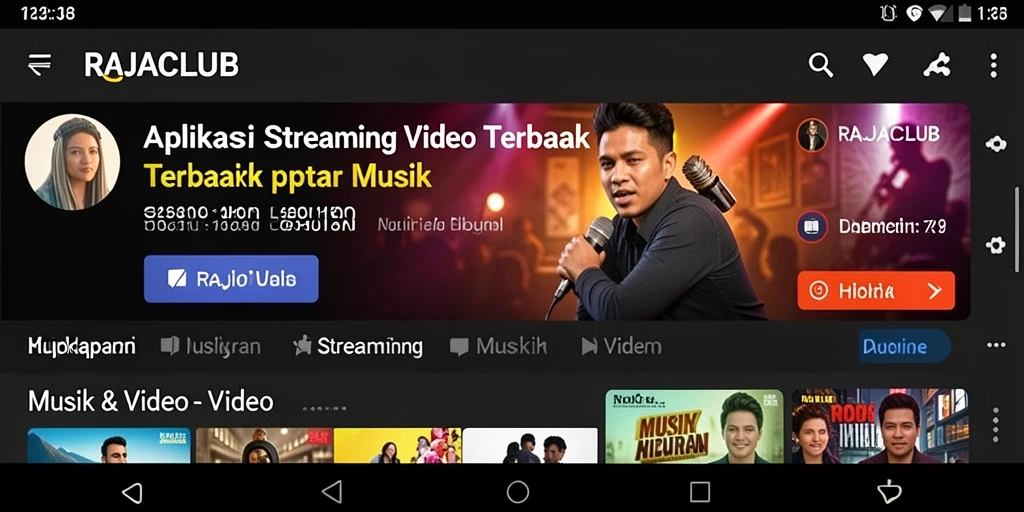 Antarmuka pengguna aplikasi RAJACLUB yang intuitif untuk pengalaman Streaming Video.