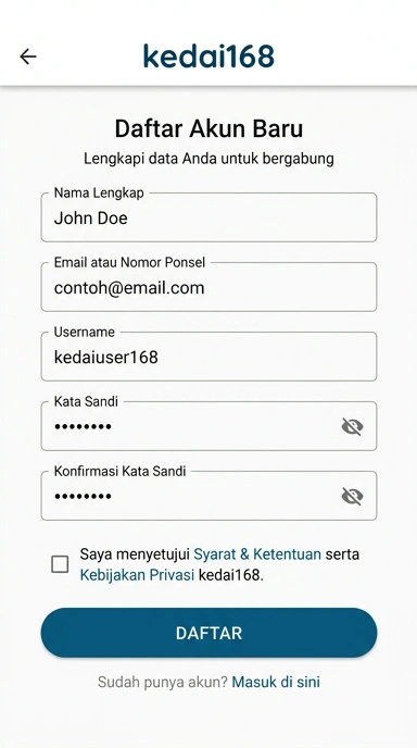 Cara Mudah Registrasi Akun Kedai168 untuk Pengguna Android