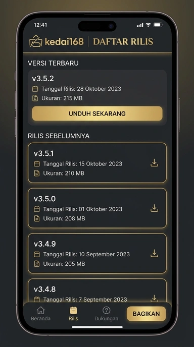 Riwayat Versi Kedai168 untuk Pengguna Android.